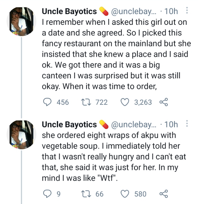 Man quits relationship with lady after watching her eat 8 wraps of fufu