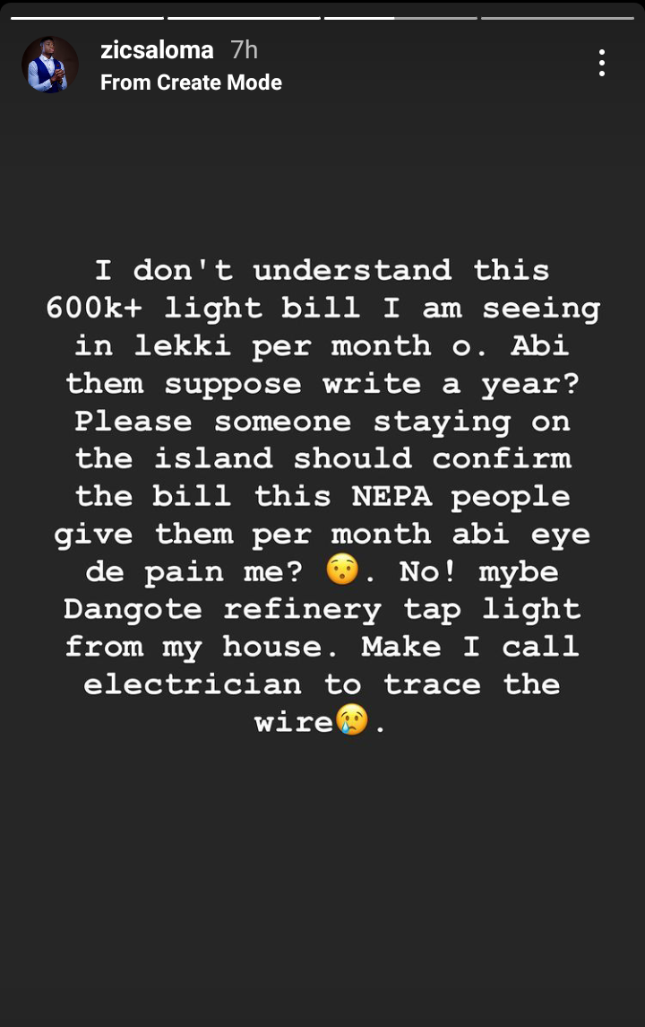 Comedian Zicsaloma Cries Out Over Monthly Light Bill In Lekki