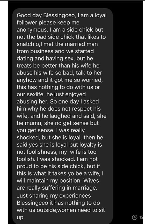 Side chick shares experience with married man, advises women